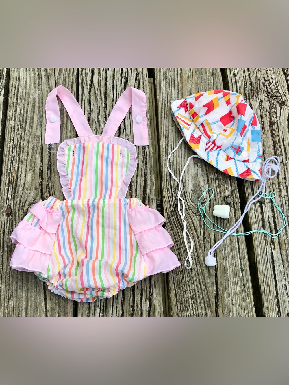 80s Girl Nautical Hat MONTGOMERY WARD Stripe Onepiece Outfit Tooth Fairy Case